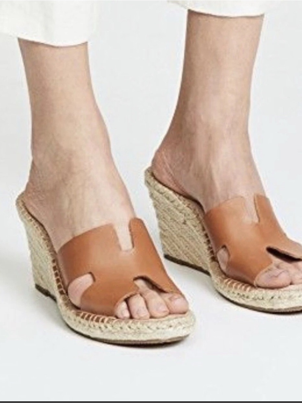 Steven by Steve Madden Eryk Tan Leather Espadrille Slip On Wedge Sandals SZ 10